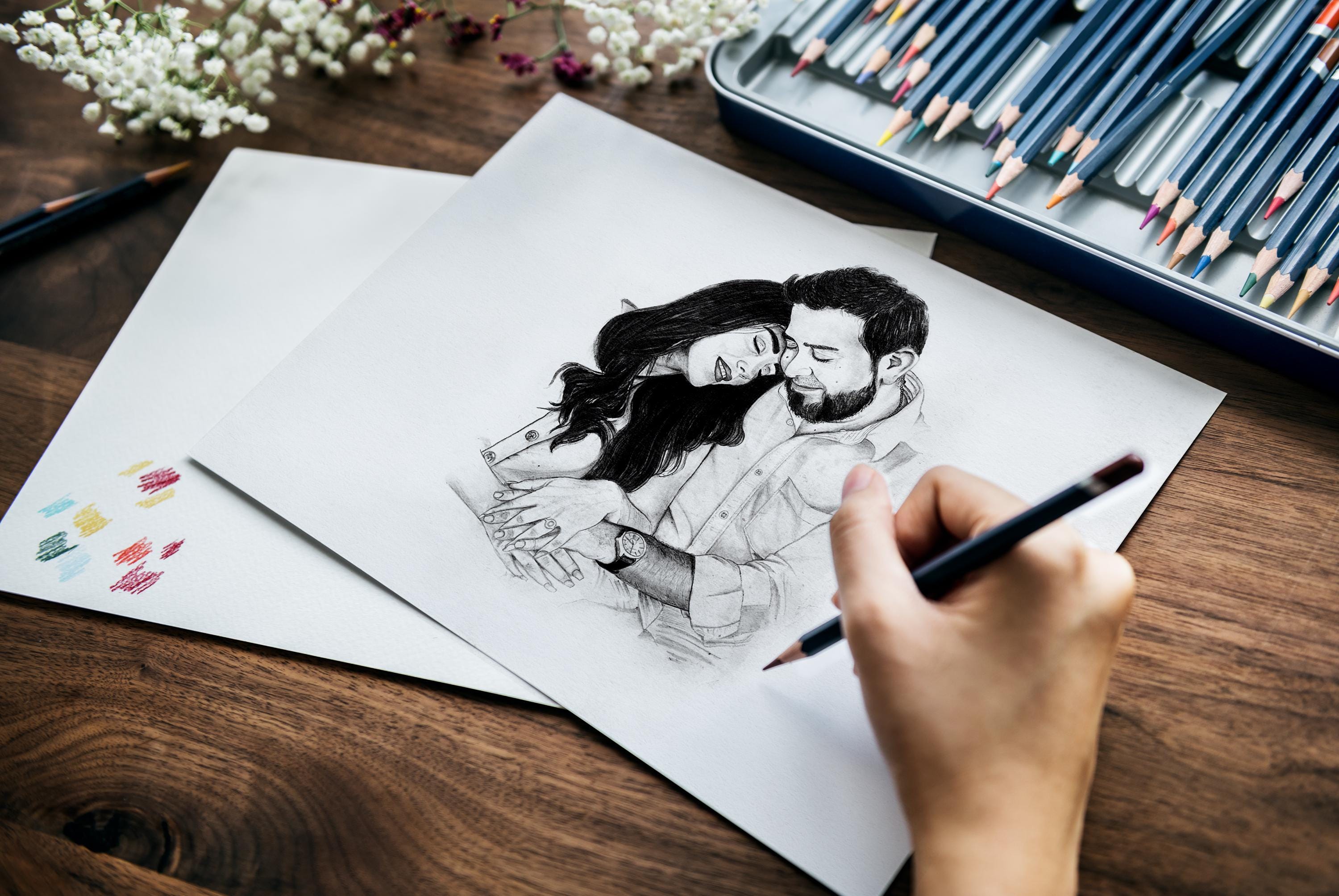 memorial sketch: a couple smiles Heartwarming and simple.