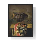 Framed artwork of a dog in royal attire.