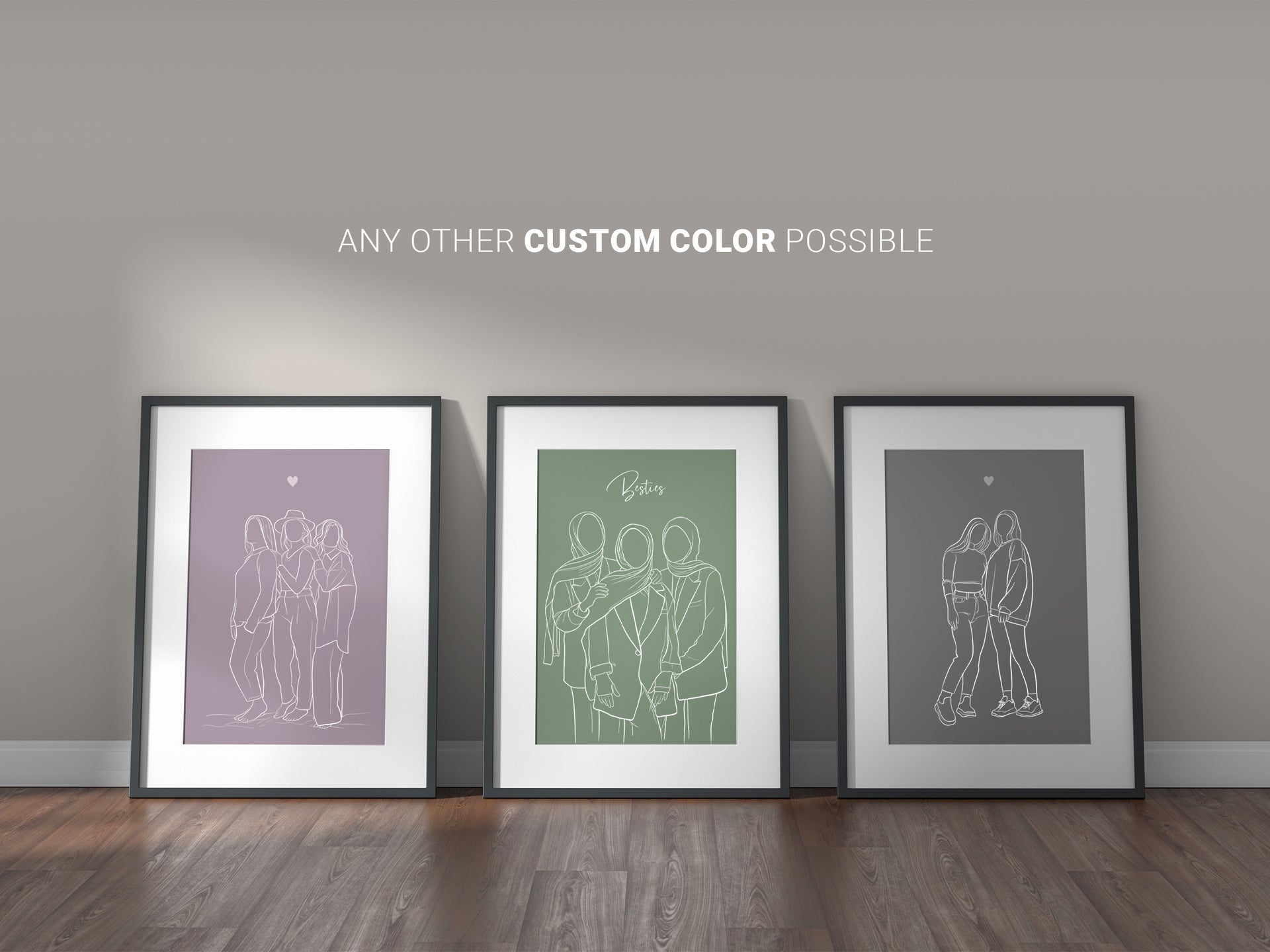 Hand-drawn line art best friend portraits.