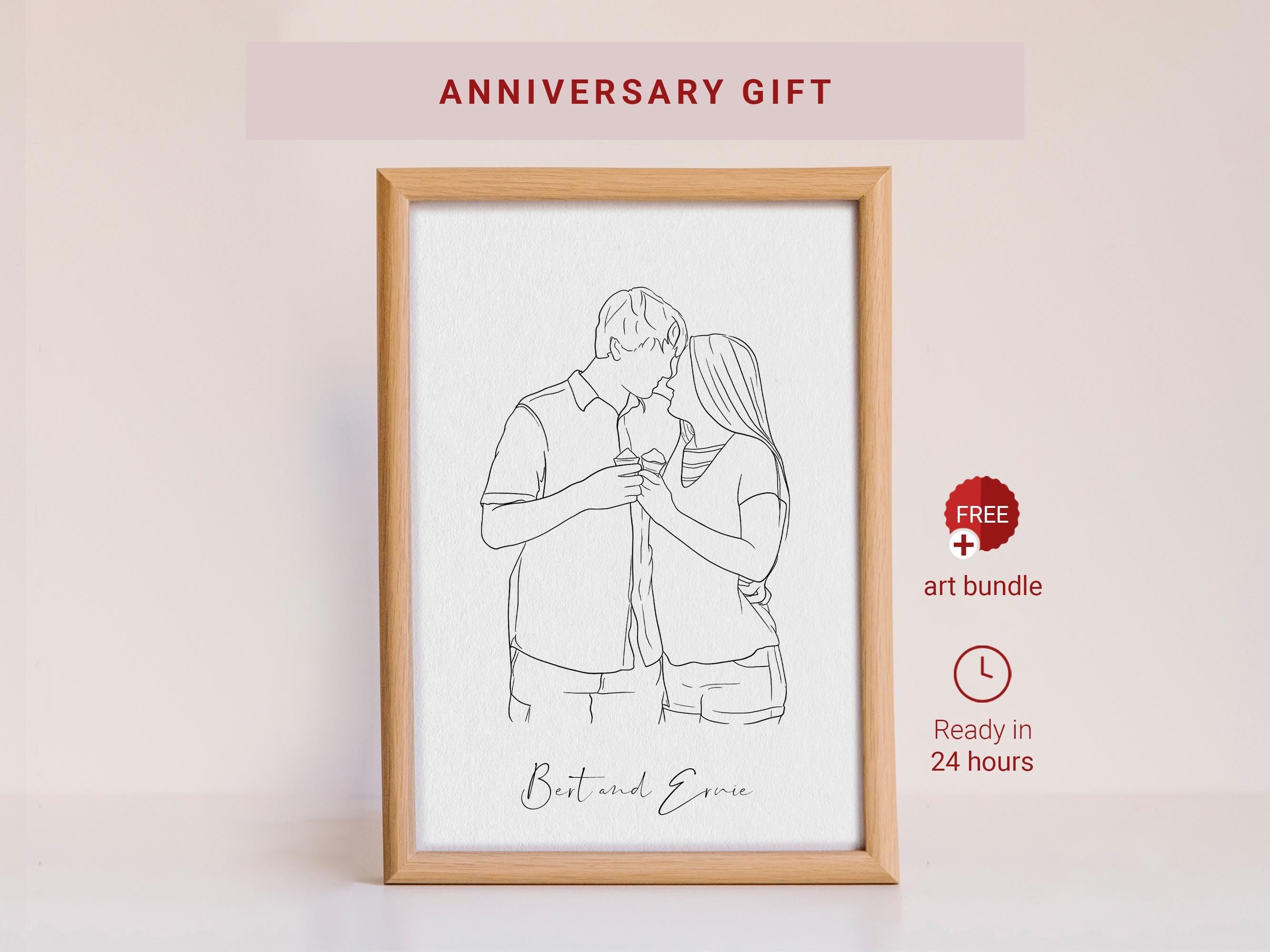 Custom line art of a couple, clean and modern—perfect for anniversaries.