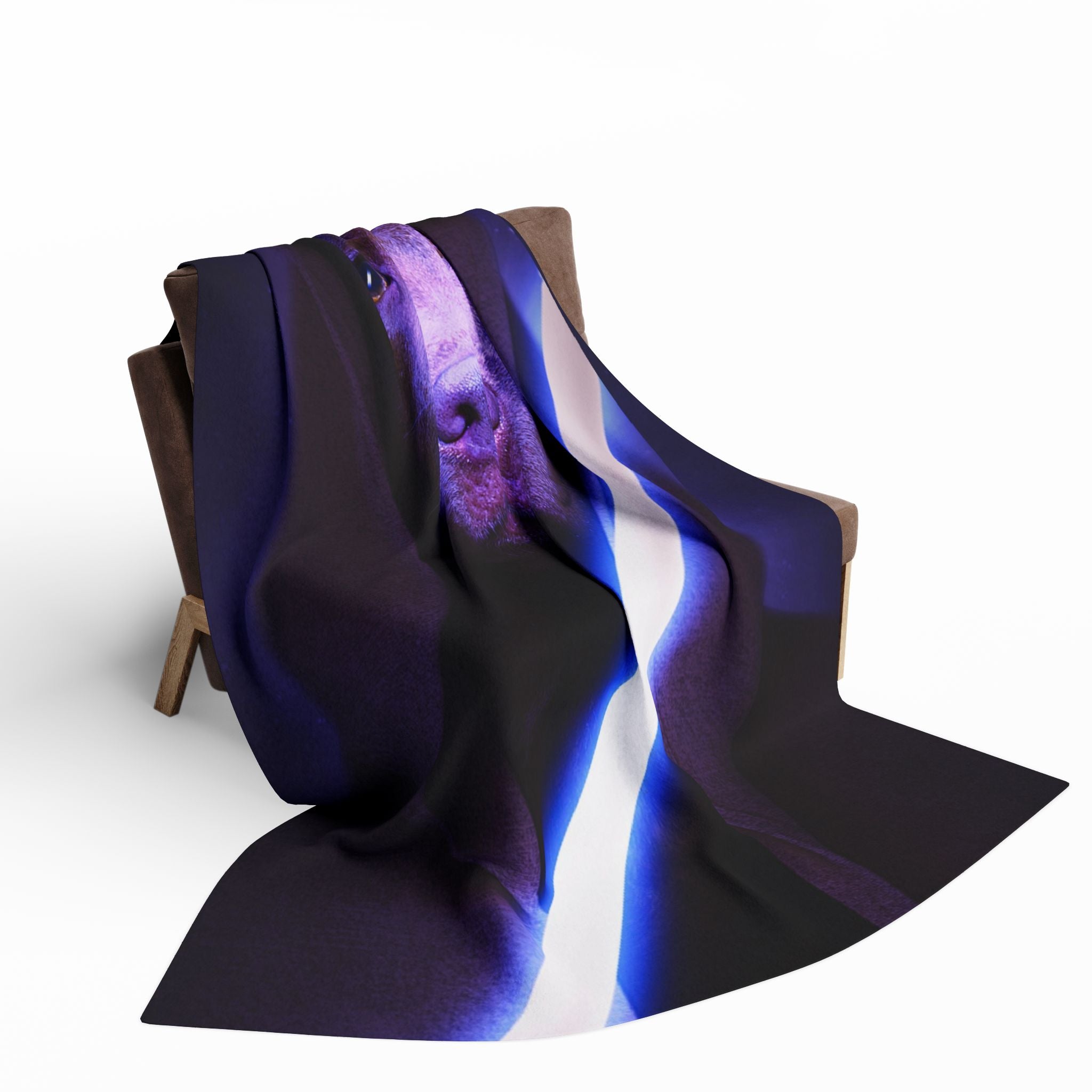 Custom royal dog art featured on blanket.