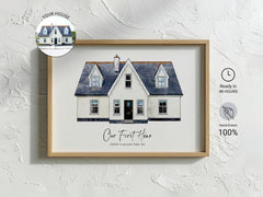 Custom watercolor painting of your home with soft, dreamy colors—perfect for housewarming gifts.