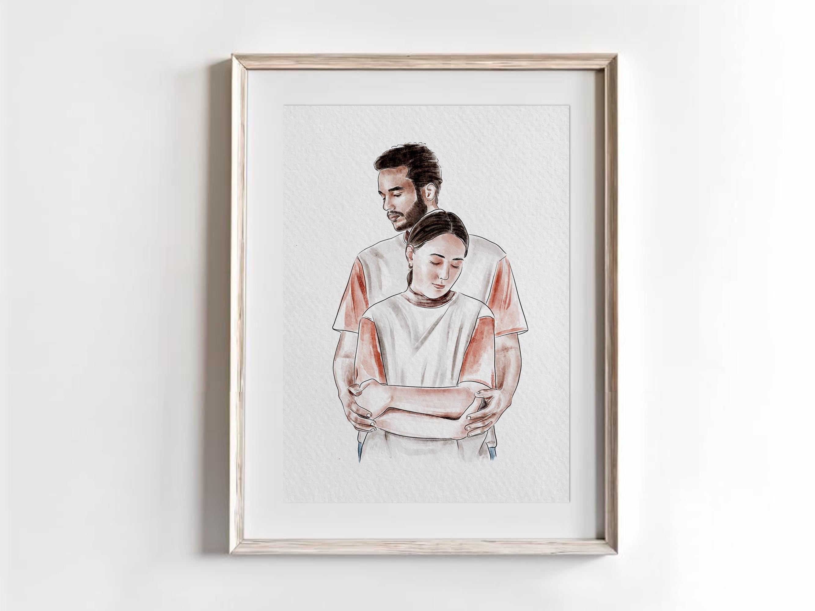 Romantic couple portrait artwork, lovingly created.