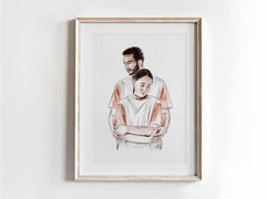 Romantic couple portrait artwork, lovingly created.