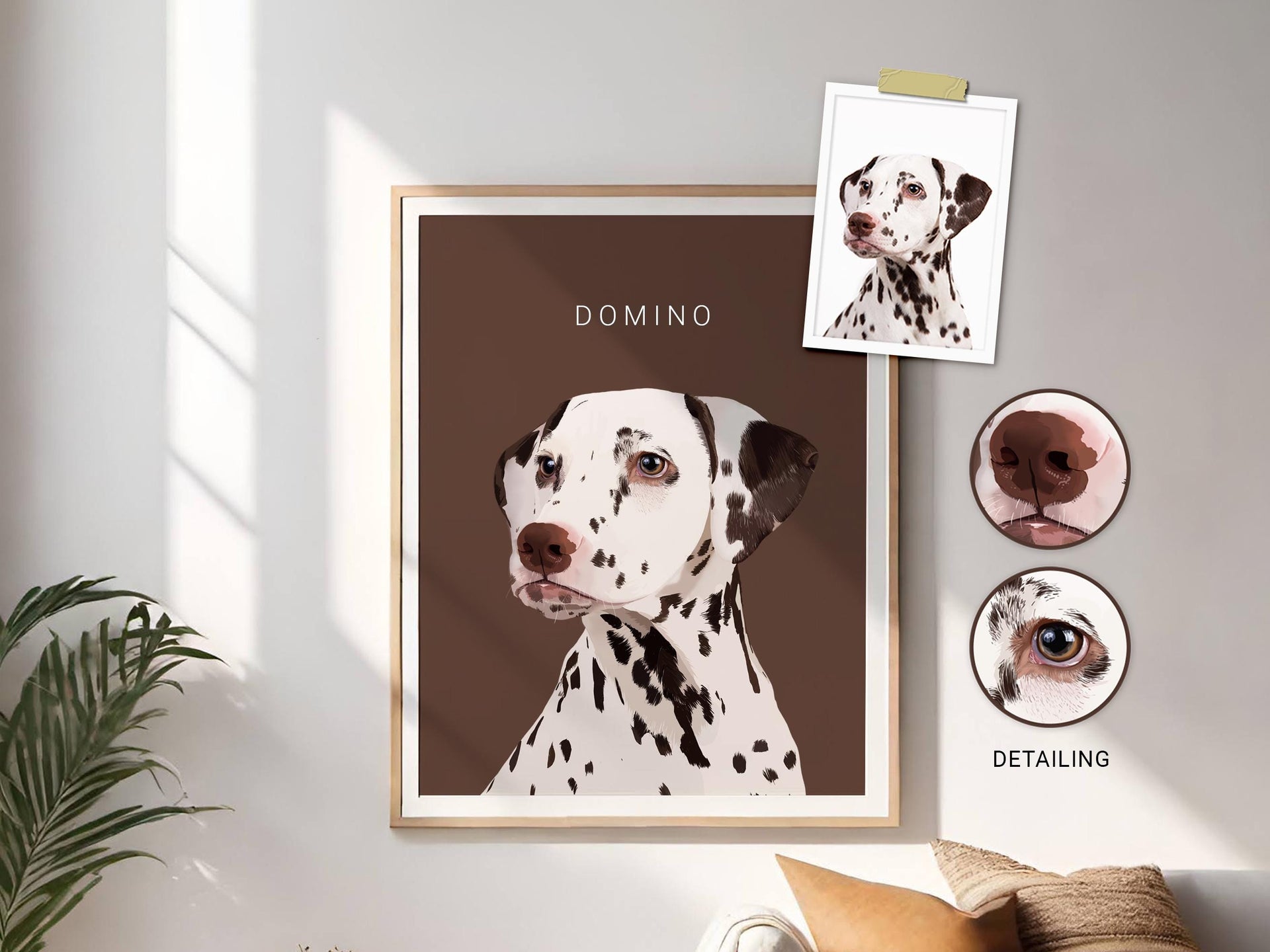 A lifelike hand-drawn portrait of your dog, capturing its unique fur texture and expressive eyes.