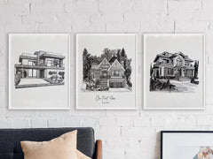 Custom pencil sketch of your home with fine shading and architectural details.