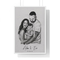 black and white illustration of a family on white frame.