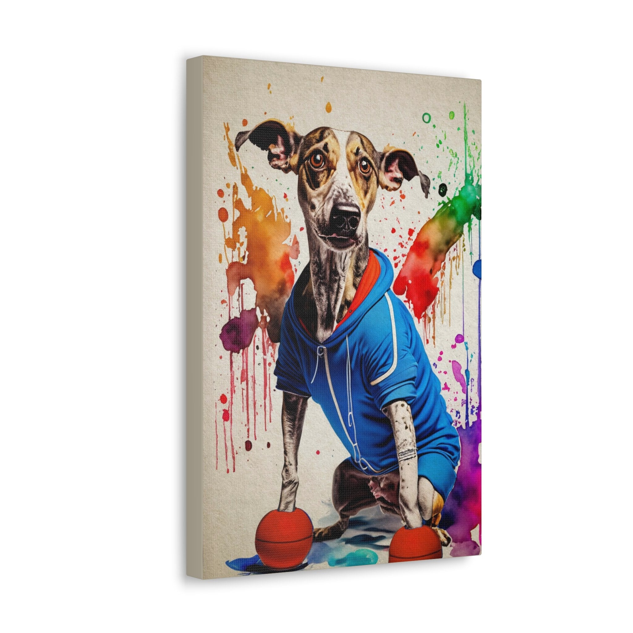 Gym dog portrait on canvas.
