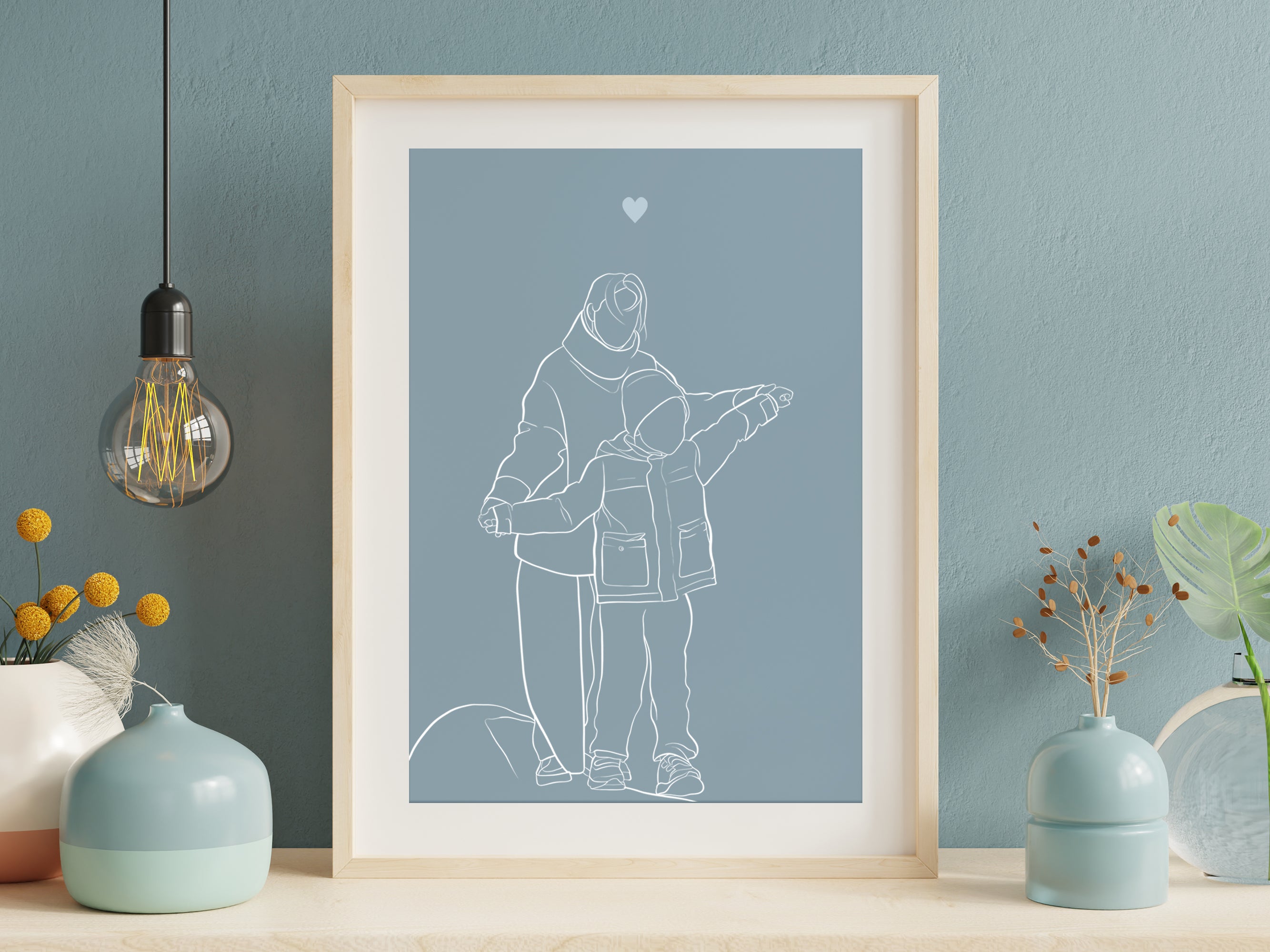 Elegant line art of mother and child.
