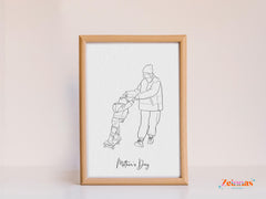 Playful line art capturing mom guiding baby's first steps - a milestone memory.