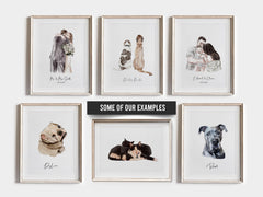 Loving couple and pet in a beautiful illustrated memory.