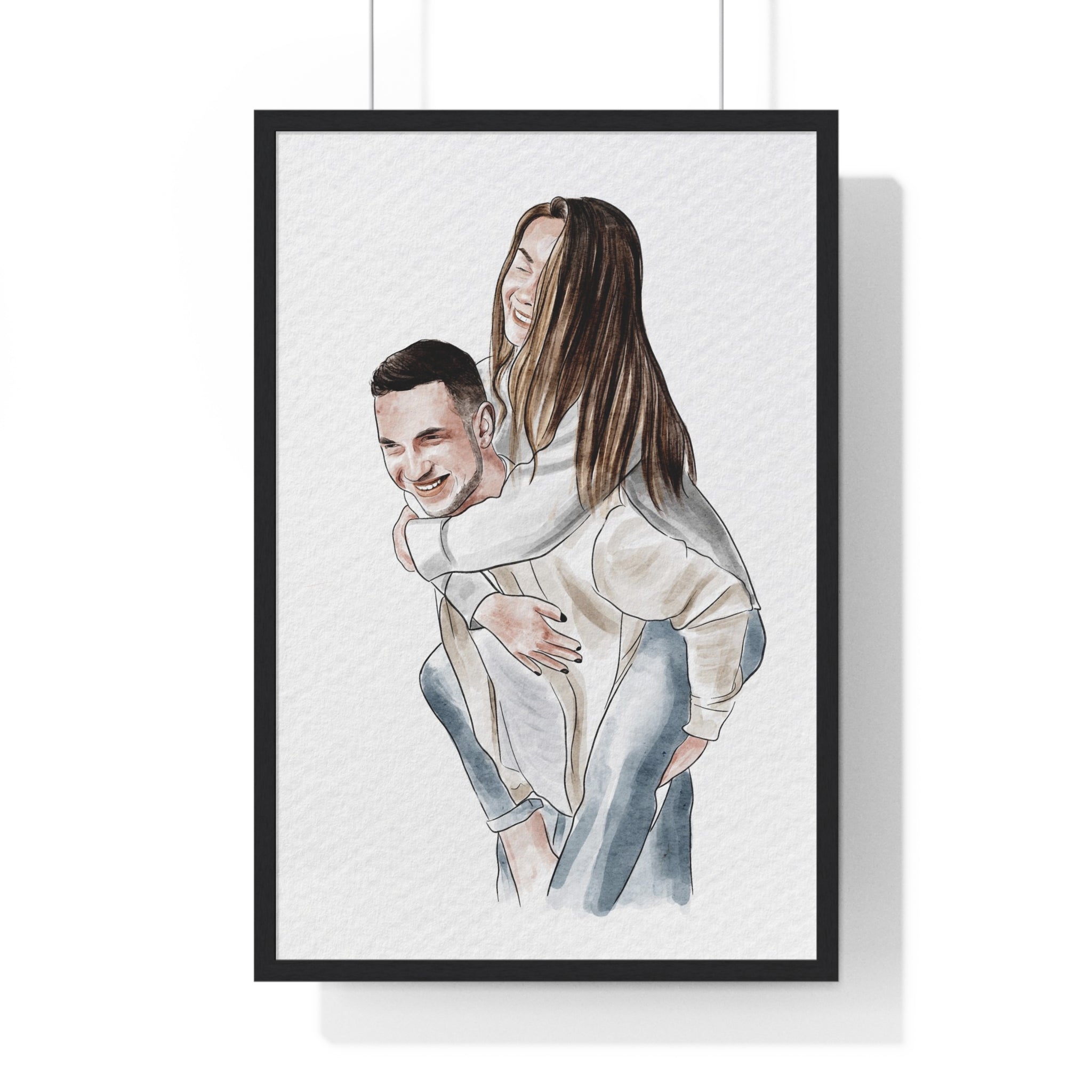 Watercolor Couple Portrait in Framed artwork.