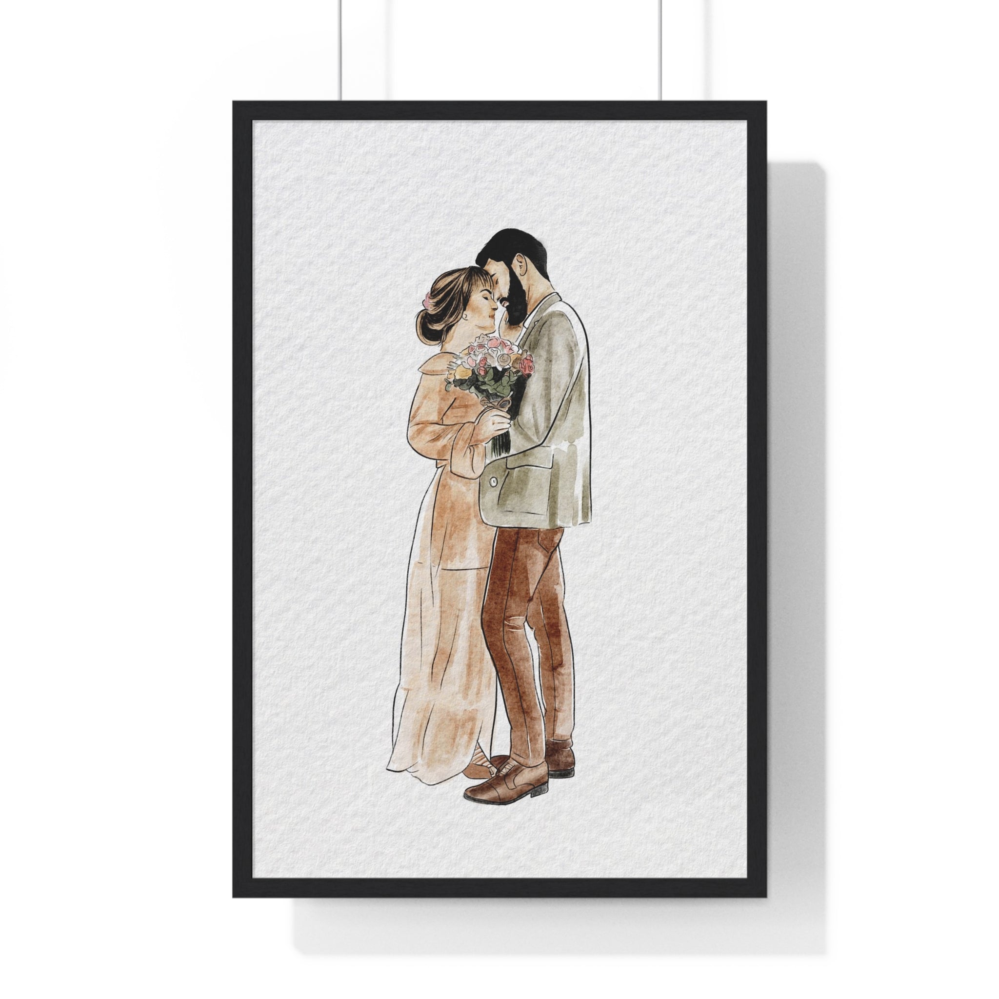 Watercolor Framed artwork of a couple. 