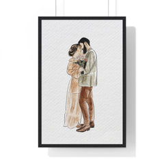Watercolor Framed artwork of a couple. 