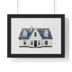 Watercolor framed artwork of a house.