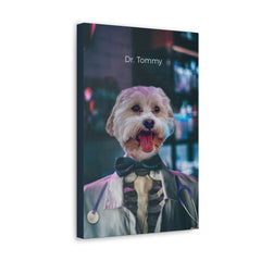 Funny dog dressed as a doctor, playful illustration.